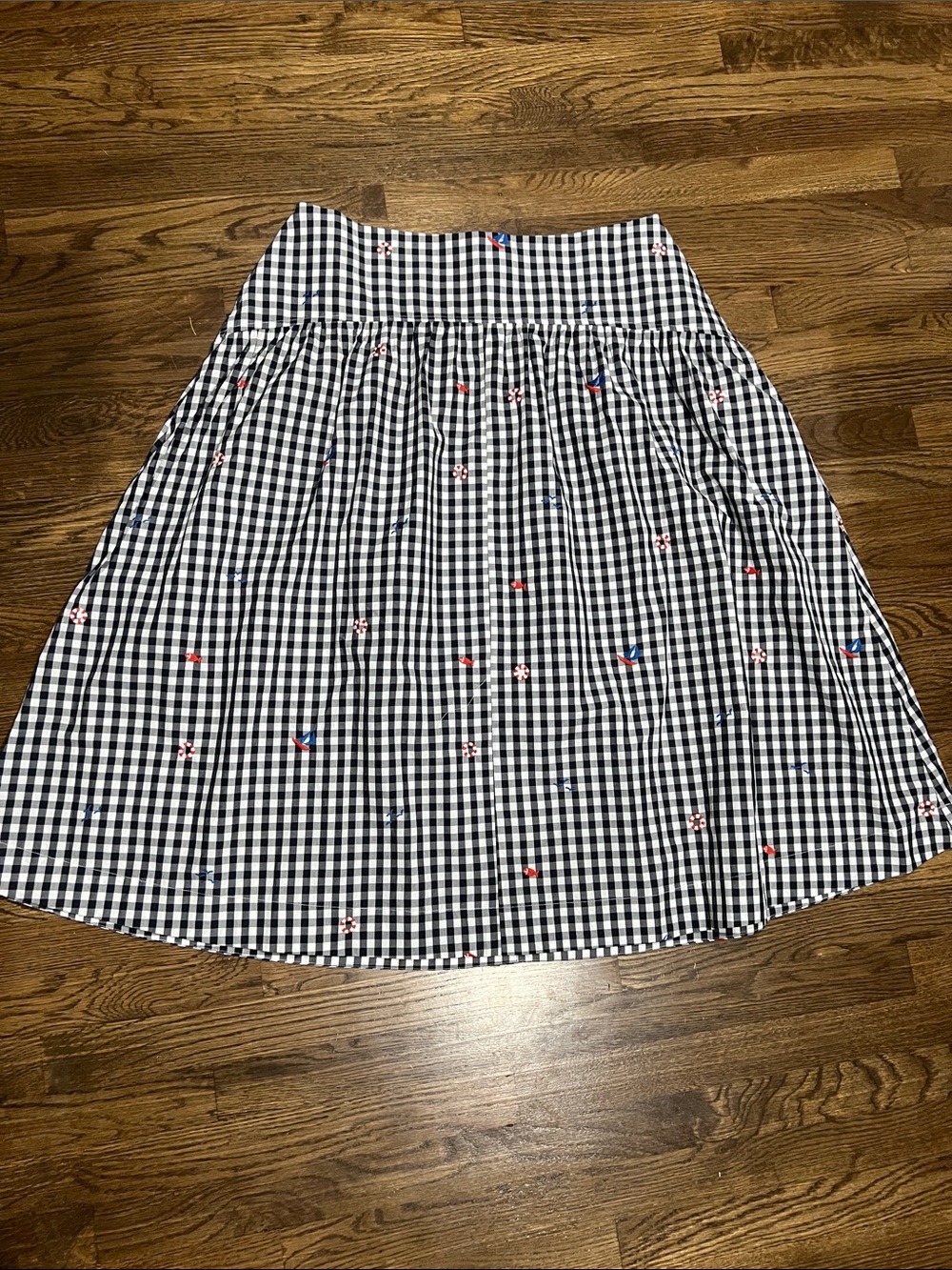 Gingham Embroidered A-Line Skirt - Black & White